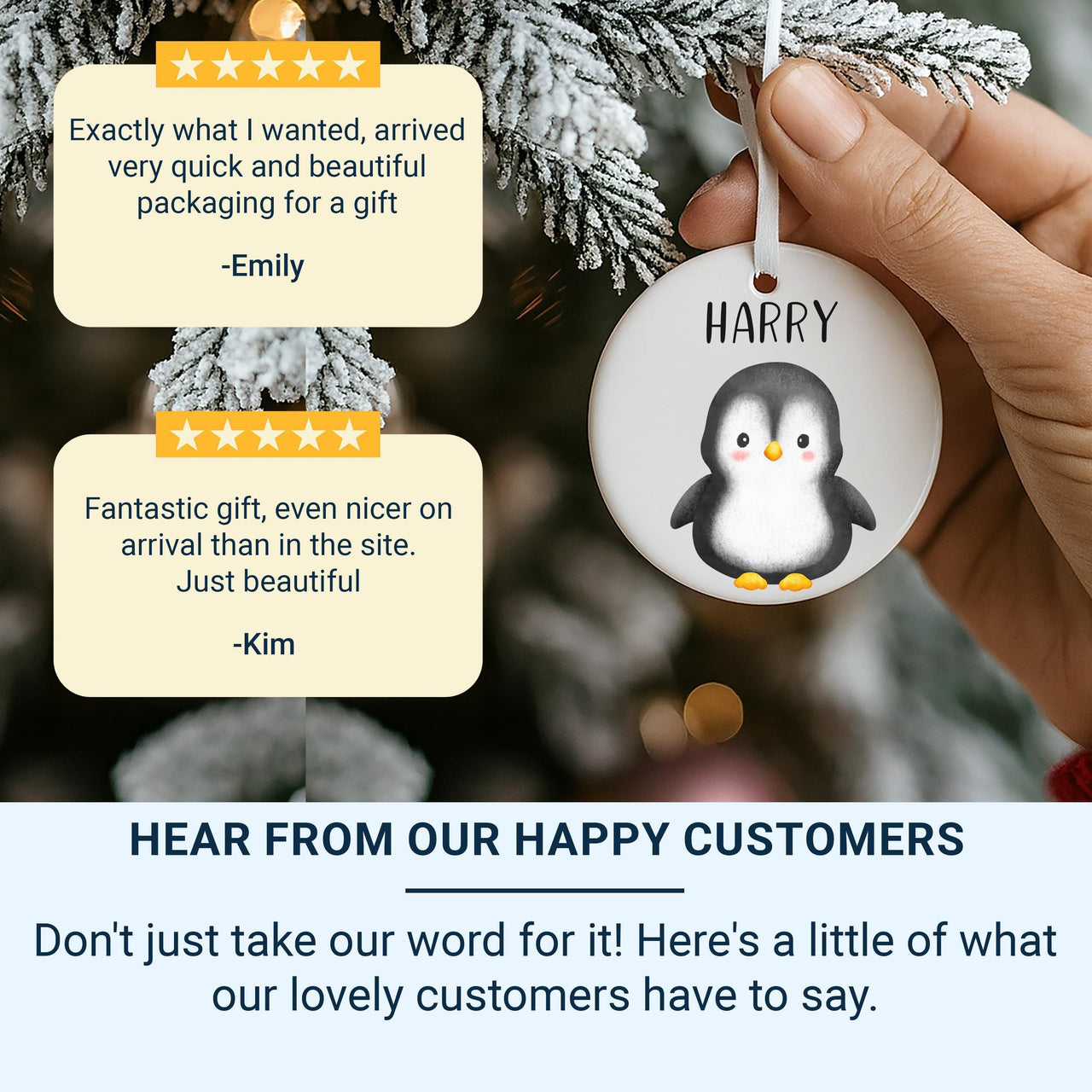 Penguin Xmas Ornament - Cute Kids Keepsake with Name for Family Tree & Stocking Filler