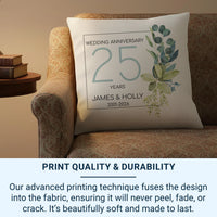 Personalised 25th Anniversary Cushion - Silver Milestone Keepsake with Names & Dates