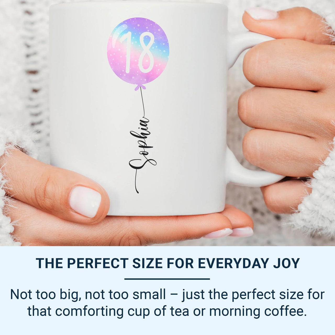 18th Birthday Mug – Personalised Name with Star Balloon – Coming_of_Age Milestone Gift and Party Morning Surprise