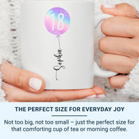 18th Birthday Mug – Personalised Name with Star Balloon – Coming_of_Age Milestone Gift and Party Morning Surprise