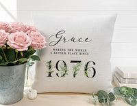 Personalised Birthday Cushion – Floral Design Cushion | Custom Name & Year 1976 Gift