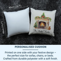 Personalised Family Christmas Cushion - Cosy Fireplace Design with Family Name