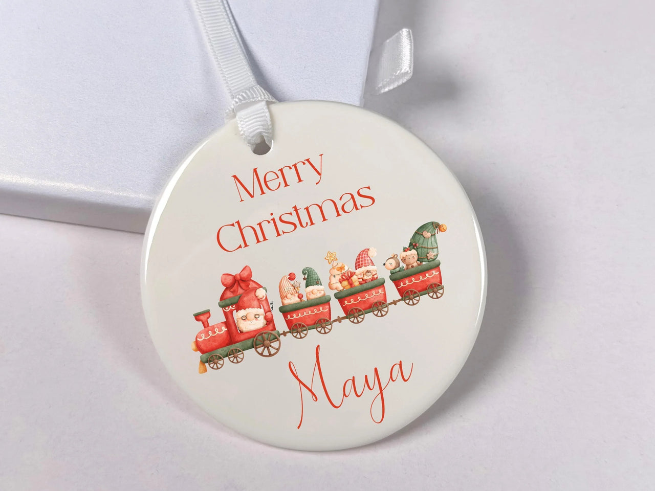 Red Train Ornament - Festive Kids Keepsake with Animals for Christmas Tree