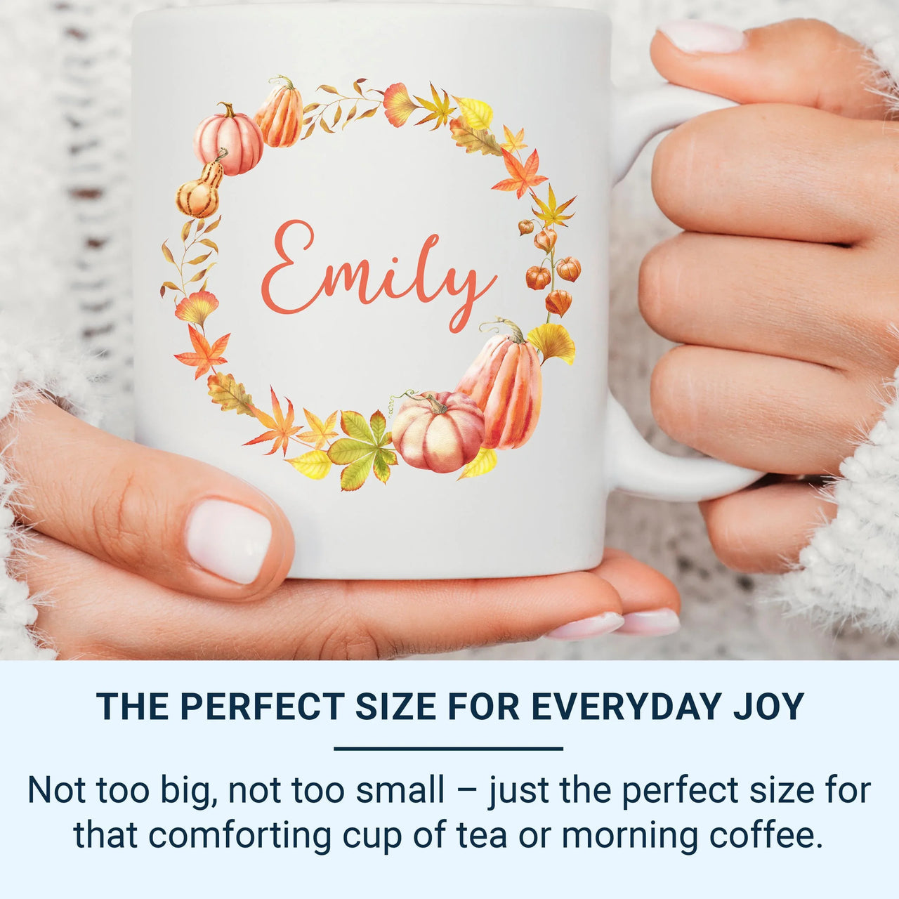 Personalised Autumn Wreath Mug – Name with Pumpkins, Leaves and Acorns – Cosy Fall Season Gift