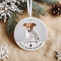 Custom Ceramic Pet Memorial Ornament with Photo - Paw Prints on Our Hearts - Personalized Remembrance Gift - Loss of a Beloved Pet