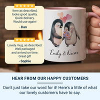 Personalised Couple Names Penguin Mug – Bouquet and Hearts – Romantic Anniversary, Engagement and Valentine Gift