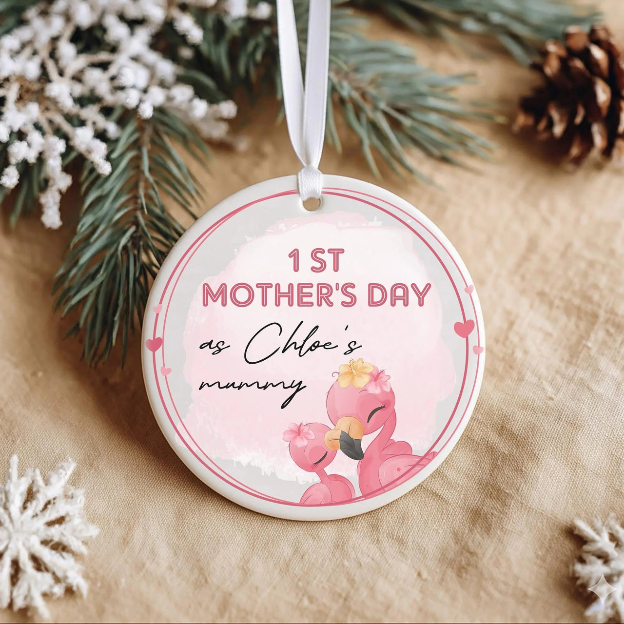 Flamingo First Mother Day Ornament - Joyful Keepsake with Name for New Mums