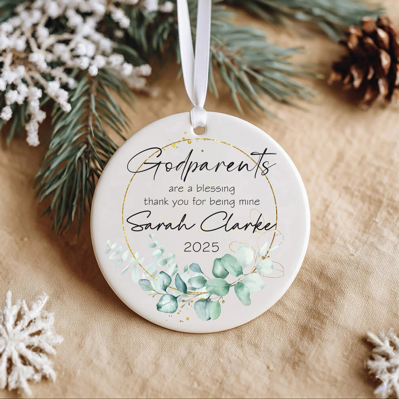 Godparent Thank You Ornament - Eucalyptus Keepsake for Baptism, Christening & Gratitude