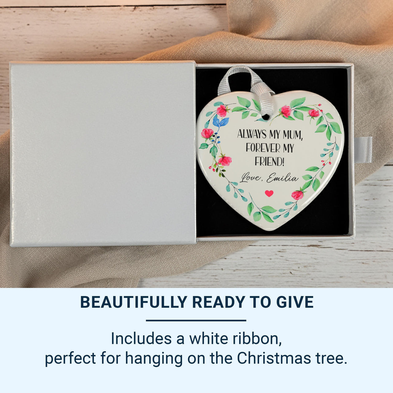 Mum Floral Heart Ornament - Forever Friend Keepsake with Name & Message