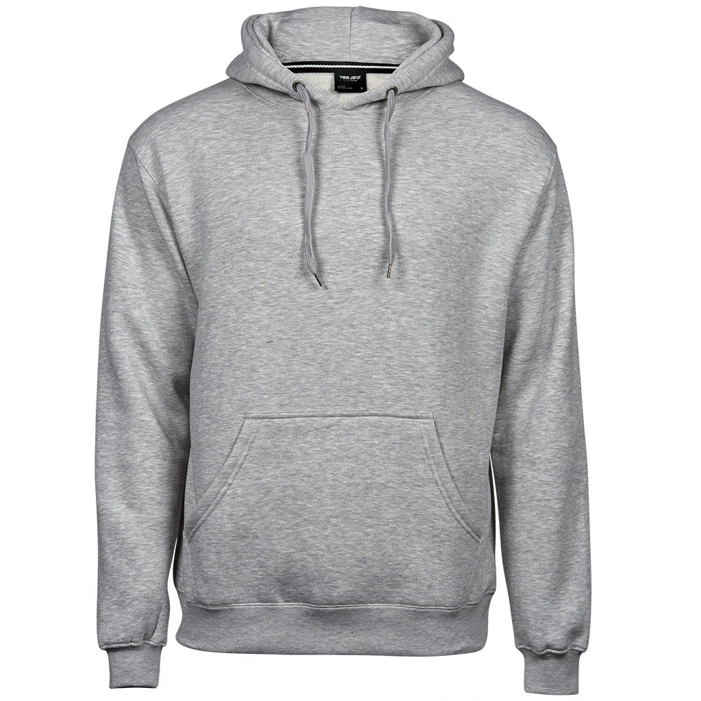 Premium hoodie (Tee Jays Hooded Sweatshirt) in heather grey, plain front before personalisation