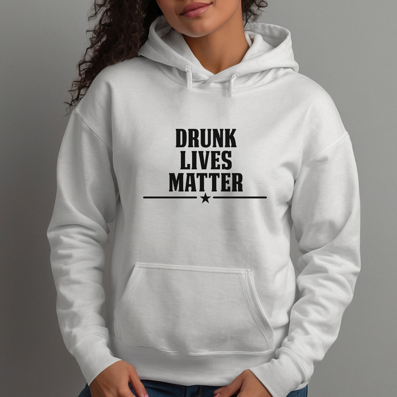 Drunk Lives Matter Iron-On Transfer - Party Slogan Design shown on a hoodie