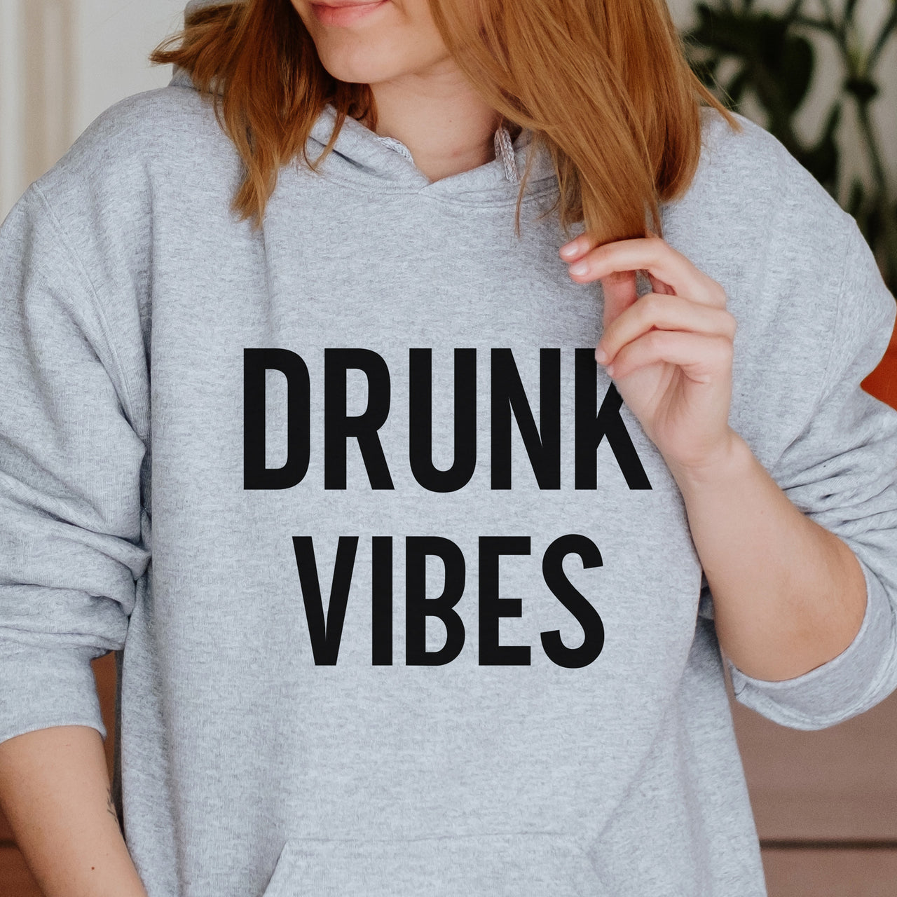 Drunk Vibes Iron-On Transfer shown on a hoodie