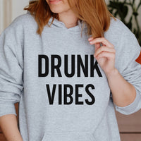 Drunk Vibes Iron-On Transfer shown on a hoodie