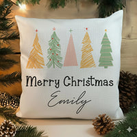 Personalised Kids Christmas Cushion – Colourful Tree Pillow with Custom Name | Festive Kids Decor
