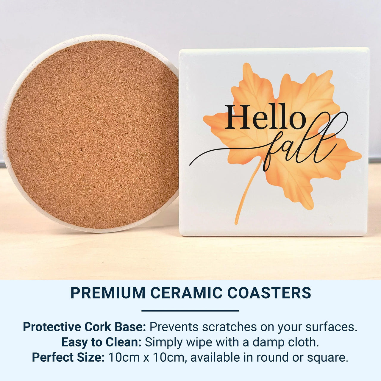 Hello Fall Mug – Autumn Coffee Mug with Orange Maple Leaf & Elegant Script