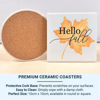 Hello Fall Mug – Autumn Coffee Mug with Orange Maple Leaf & Elegant Script