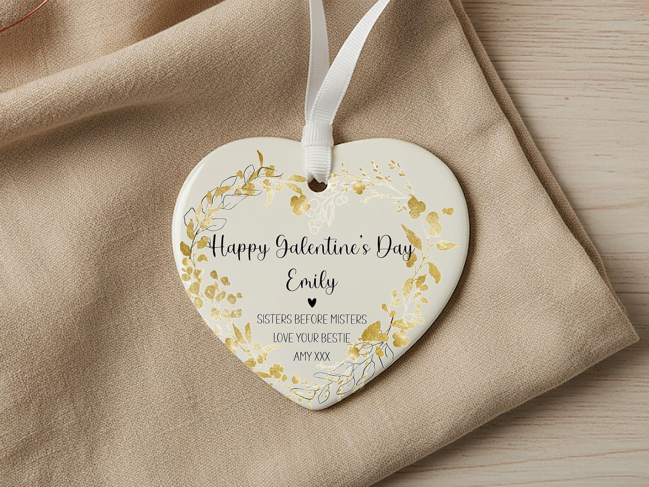 Galentine Day Heart Ornament - Floral Bestie Keepsake with Names & Message