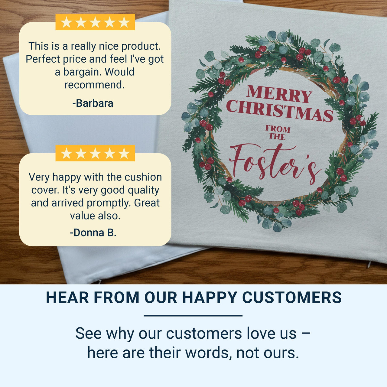 Personalised Family Christmas Cushion - Festive Wreath Keepsake with Your Family Name