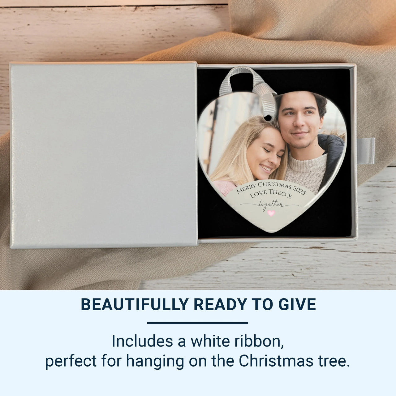 Customisable Love Heart Photo Ceramic Ornament - A Romantic Anniversary Gift for Couples