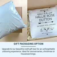 Personalised Baby Birth Cushion – Custom Newborn Pillow | Birth Details Keepsake