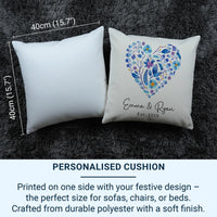 Personalised Floral Heart Cushion - Romantic Wedding Keepsake with Names & Year