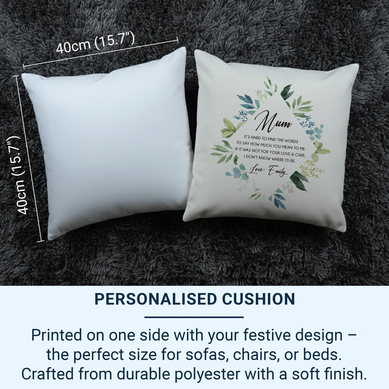 Personalised Mum Cushion – Floral Wreath Cushion With Heartfelt Poem & Custom Name