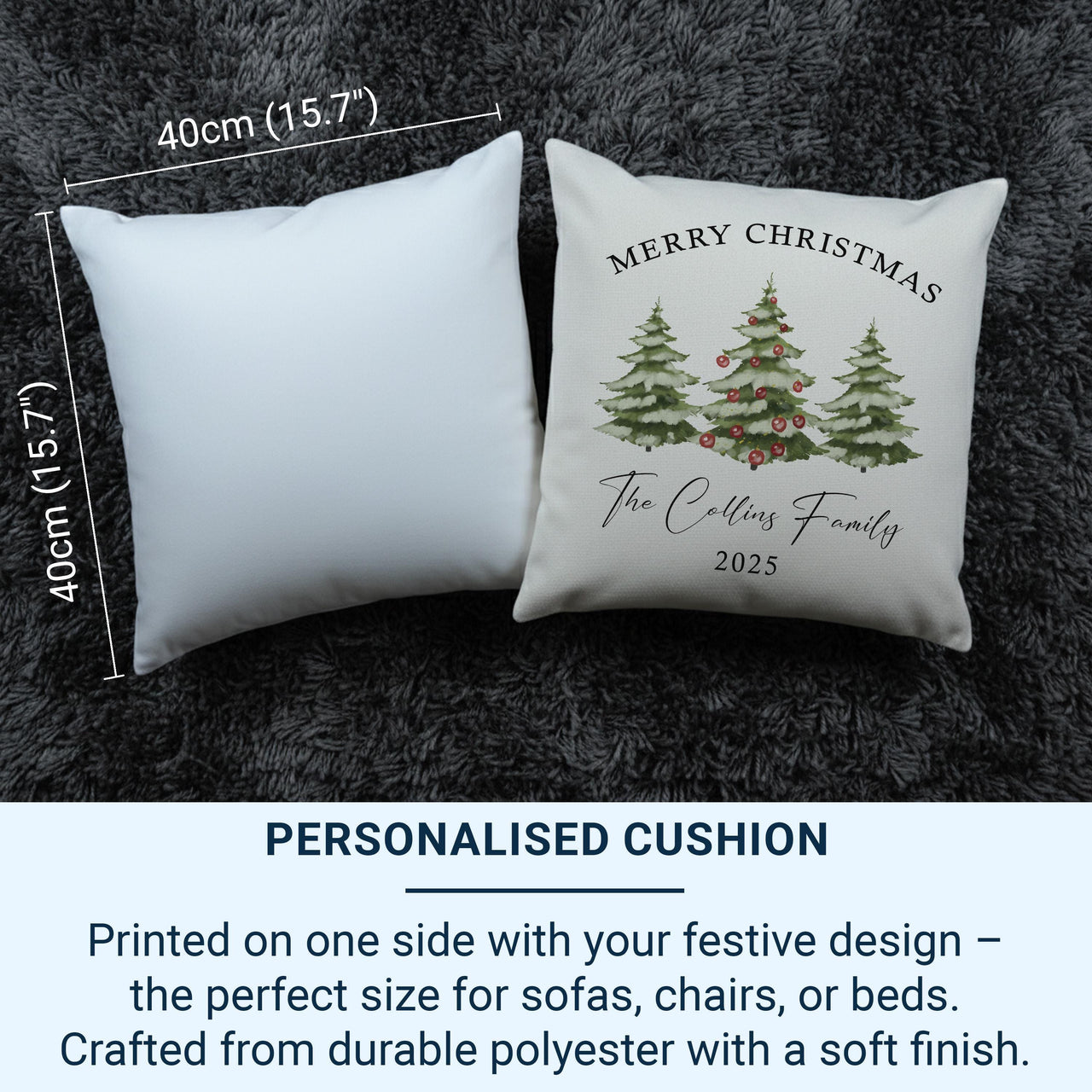 Personalised Merry Christmas Family Cushion, Christmas Trees Pillowcase, Best Present for Parents or Friends, Winter Season Xmas Home Decor