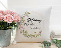 Personalised 50th Birthday Cushion with Floral Wreath - “Fifty and Fabulous” Name Keepsake for Her