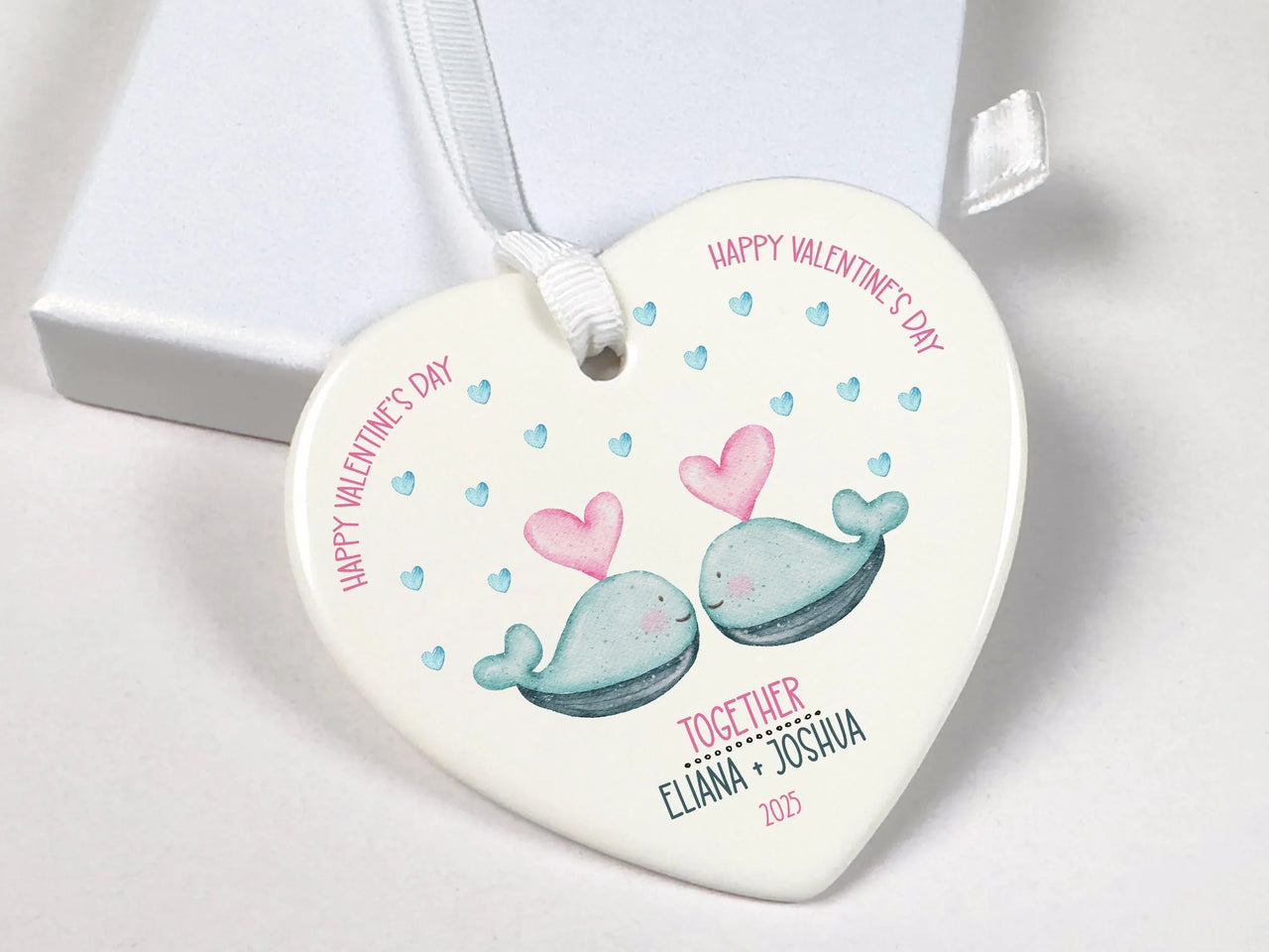 Valentine Whales Heart Ornament - Ocean Love Keepsake with Names for Couples DENMARY