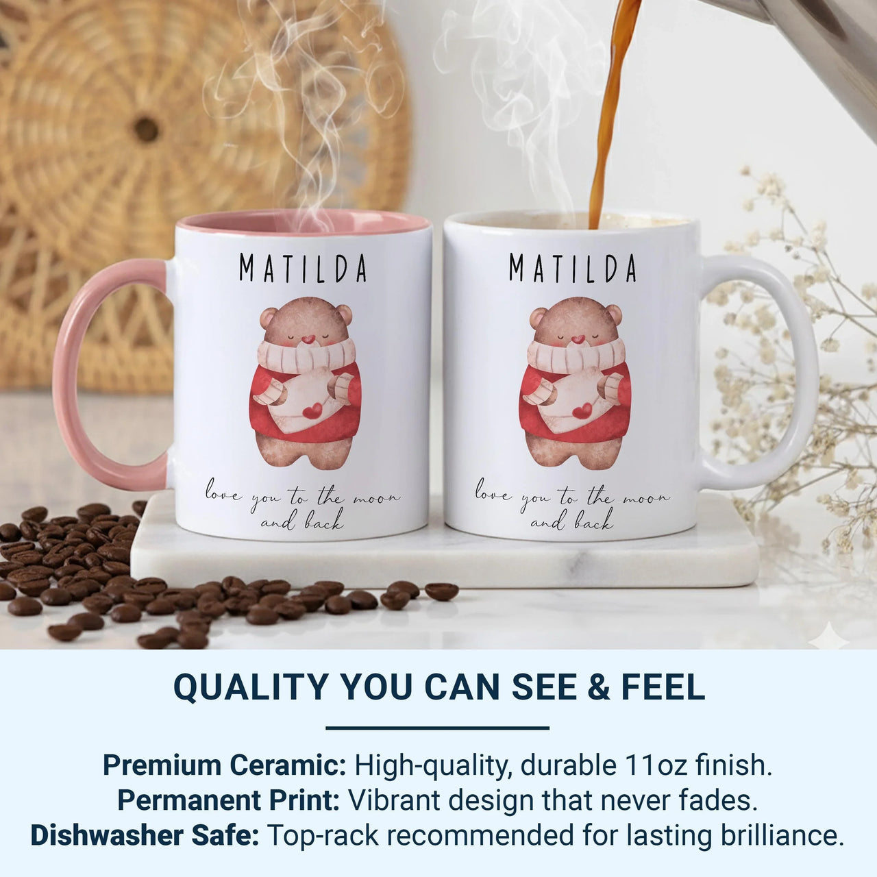 Personalised Kids Mug – Love You to the Moon and Back with Cozy Bear Heart