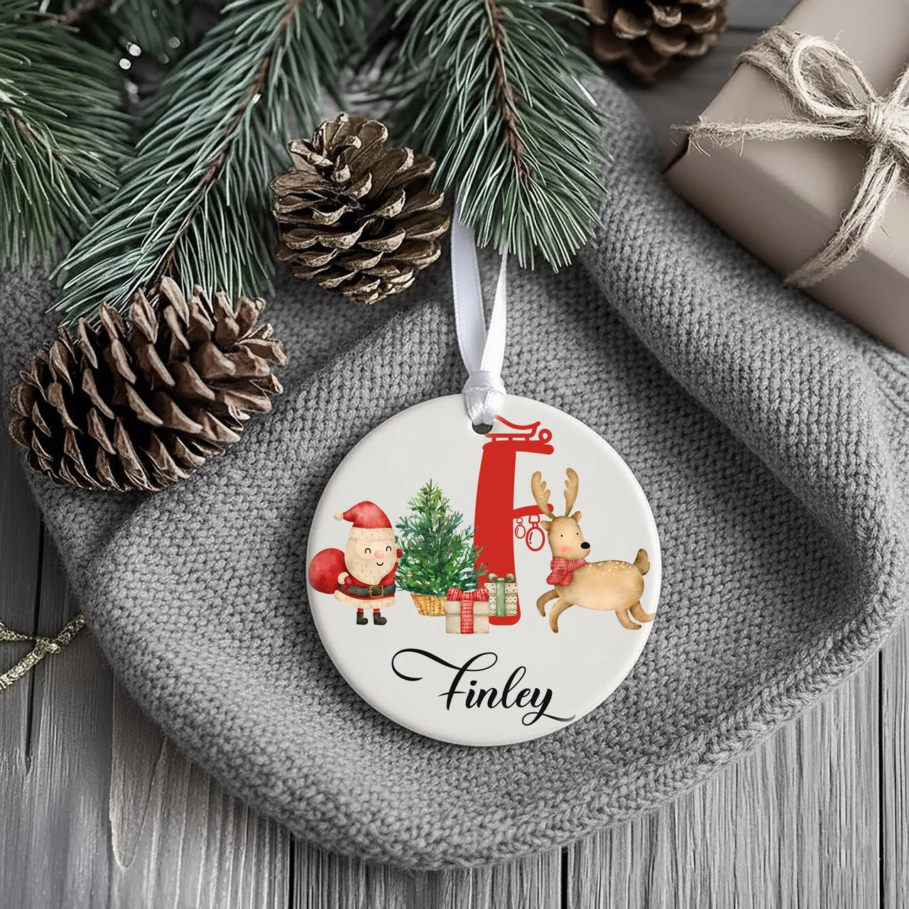 Santa Reindeer Ornament - Festive Sleigh Keepsake with Name for Kids
