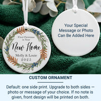 New Home Floral Ornament - First Christmas Keepsake with Wreath & Names for Couples