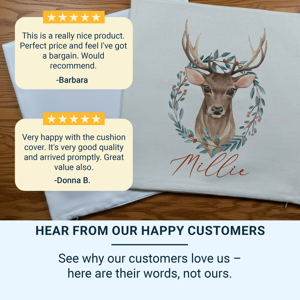 Personalised Christmas Cushion – Watercolour Deer Design | Soft Touch Cover