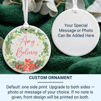 Christmas Believes Ornament - Poinsettia Wreath Keepsake with Name