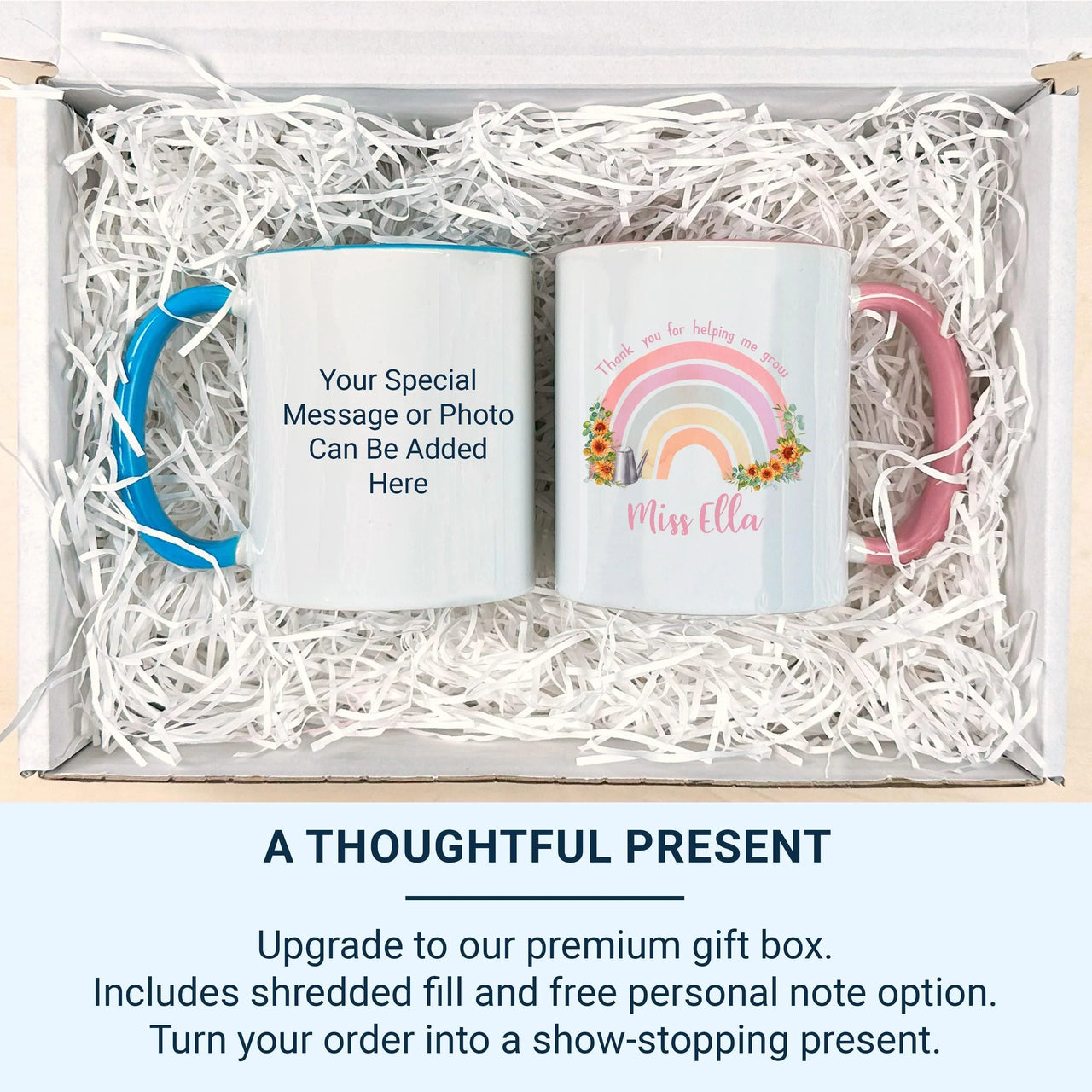 Thank You Teacher Mug – Personalised Rainbow & Sunflower Gift With Name