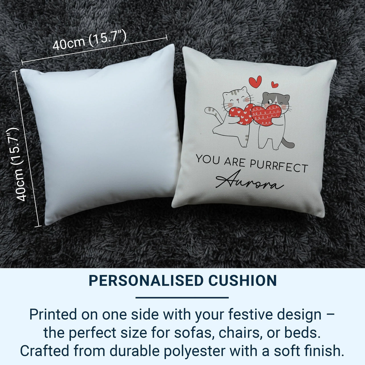 Personalised Cat Cushion – Custom Name Cushion | Romantic Cat Pillow Gift DENMARY