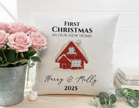 Personalised Christmas Cushion – Snowy House Cushion With Custom Name Pillow Insert