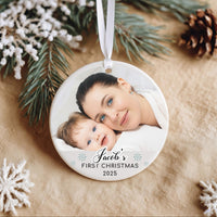 Baby's First Christmas Photo Ornament - Personalised Ceramic Decoration - Unique Family Gift Idea - New Baby Christmas Tree Ornament