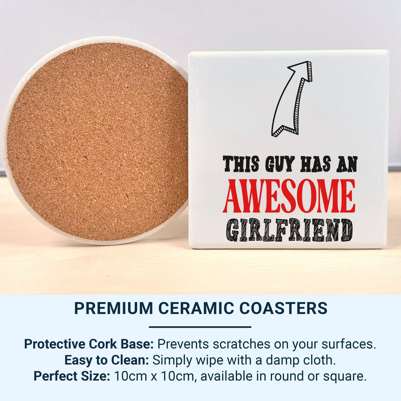 This Guy Has an Awesome Girlfriend Mug – Bold Arrow Graphic – Funny Couples and Valentine Gift for Boyfriend