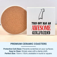 This Guy Has an Awesome Girlfriend Mug – Bold Arrow Graphic – Funny Couples and Valentine Gift for Boyfriend