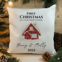 Personalised Christmas Cushion – Snowy House Cushion With Custom Name Pillow Insert