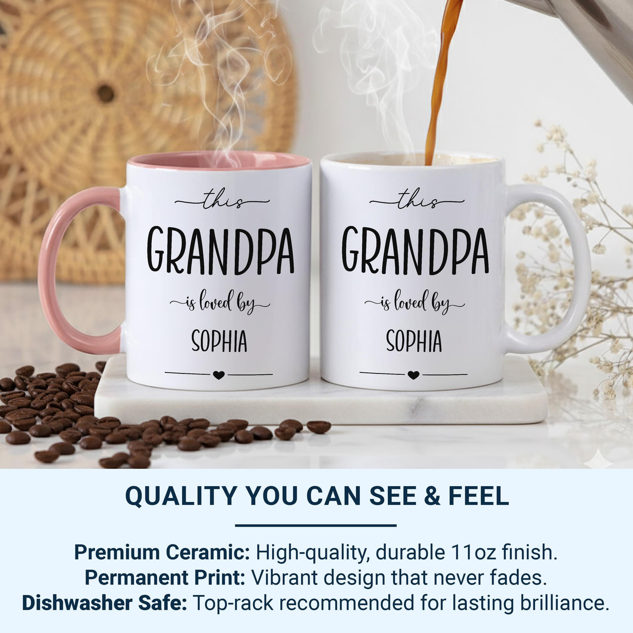 This Grandpa Is Loved By… Mug - Personalised Grandchild Name and Heart Icon - Grandad Birthday, Father’s Day and Christmas Keepsake