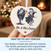 Vampire Couple Heart Ornament - Playful Mr & Mrs Keepsake with Names for Fun Love