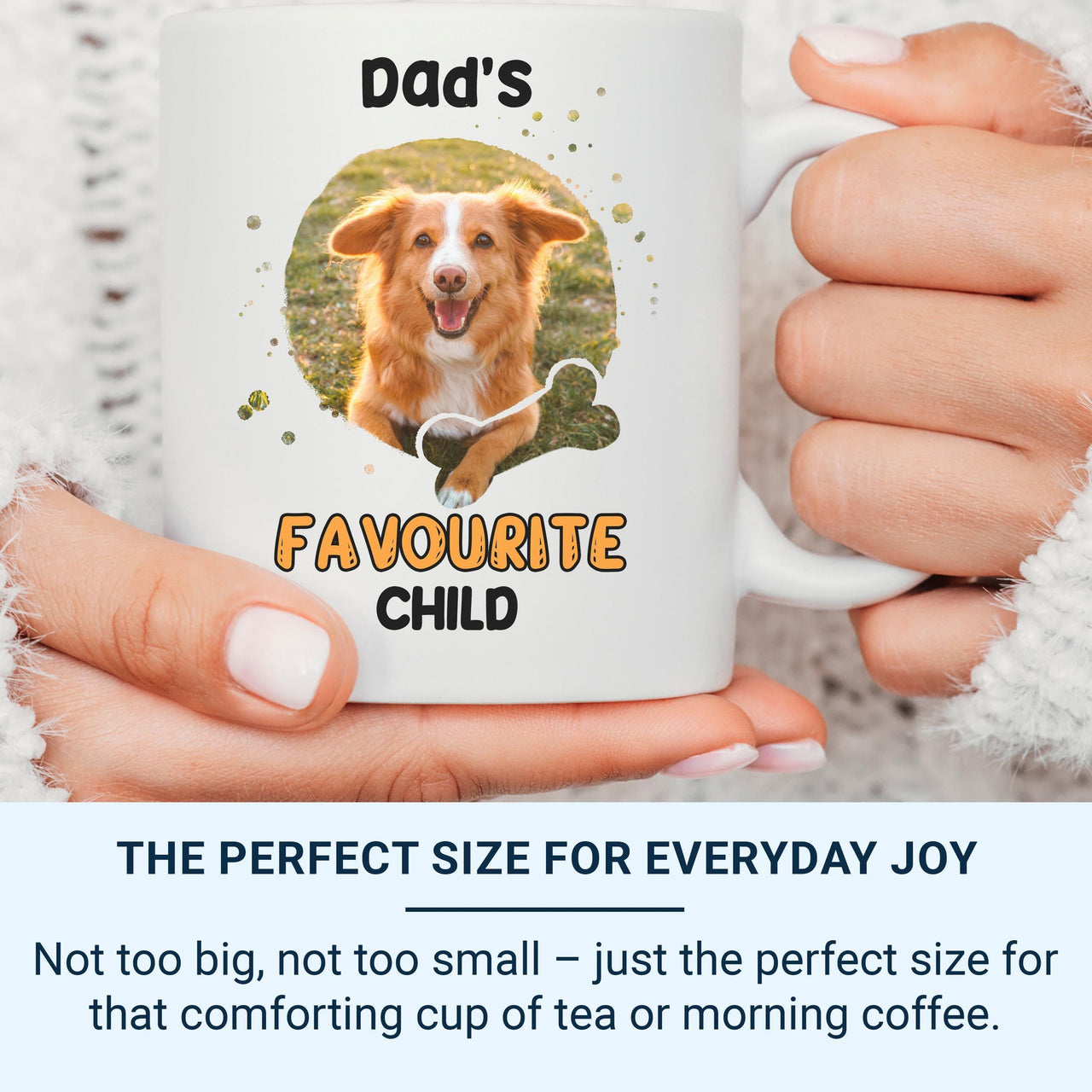 Dad’s Favourite Child Dog Mug – Personalised Pet Photo and Bone Icon – Father’s Day Dog Dad, Birthday and Pet Lover Gift