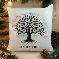 Personalised Family Tree Cushion, Gift for Christmas or Birthday, Retirement Present, Anniversary Pillow Case, Home Decor, Family Quote