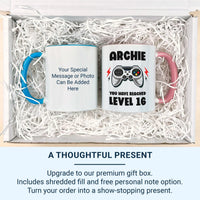 Personalised Gamer Mug – Level 16 Coffee Cup | Custom Name & Age Birthday Gift