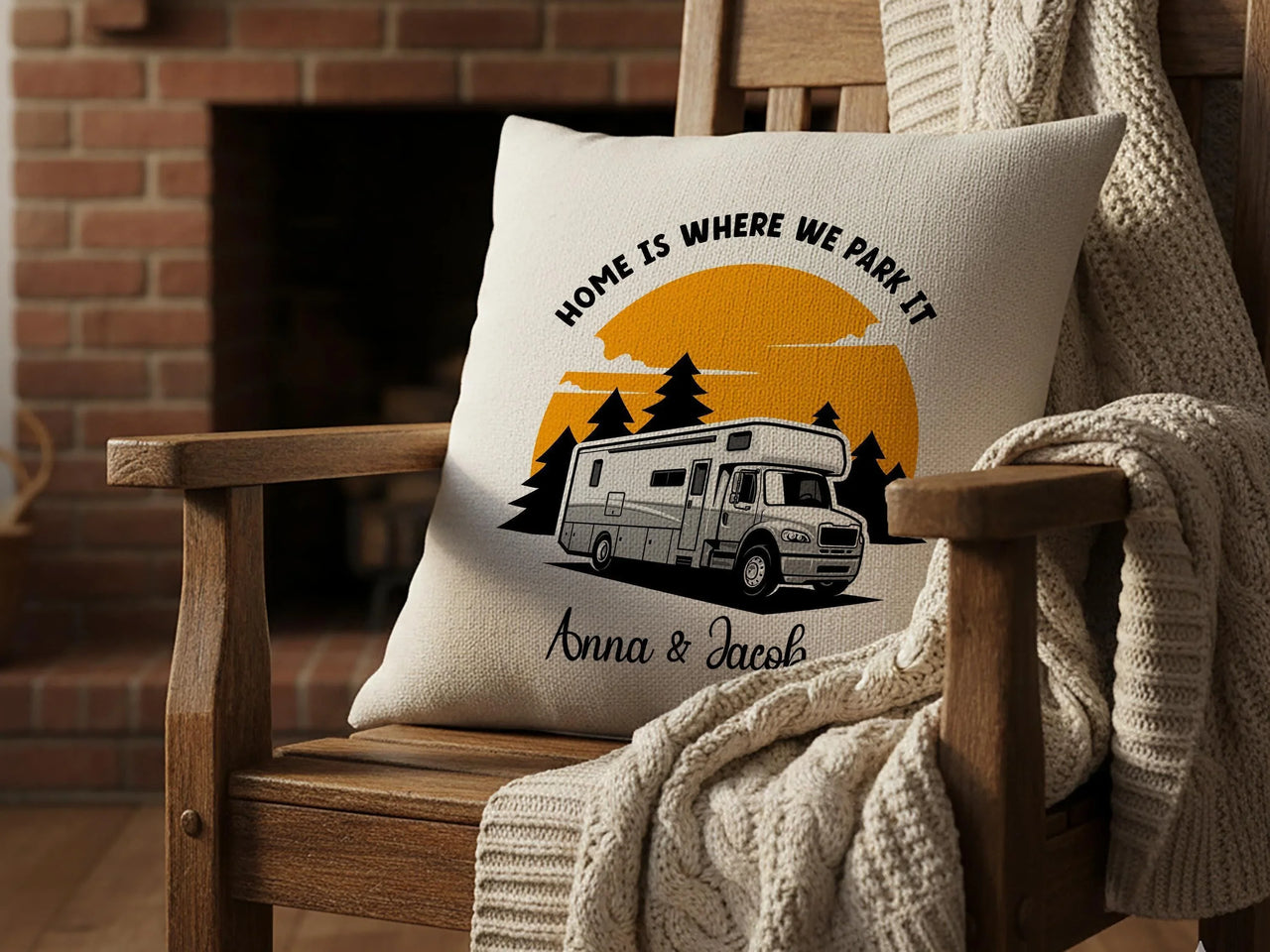 Personalised Campervan Cushion - Custom Travel Pillow | Sunset Adventure Keepsake Gift DENMARY