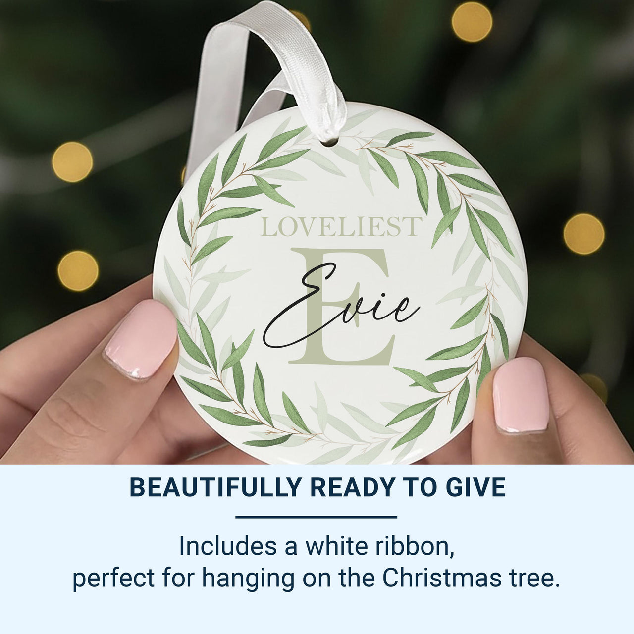 Leafy Wreath Ornament - Elegant Name Keepsake for Family Tree & Milestone Celebrations