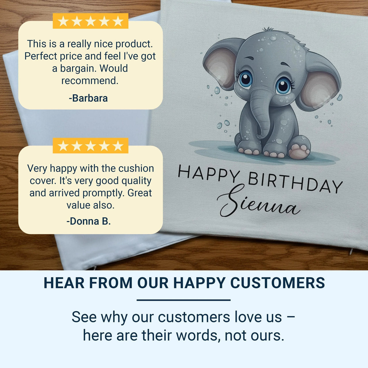 Personalised Elephant Cushion – Durable Printed Cushion With Custom Name Pillow