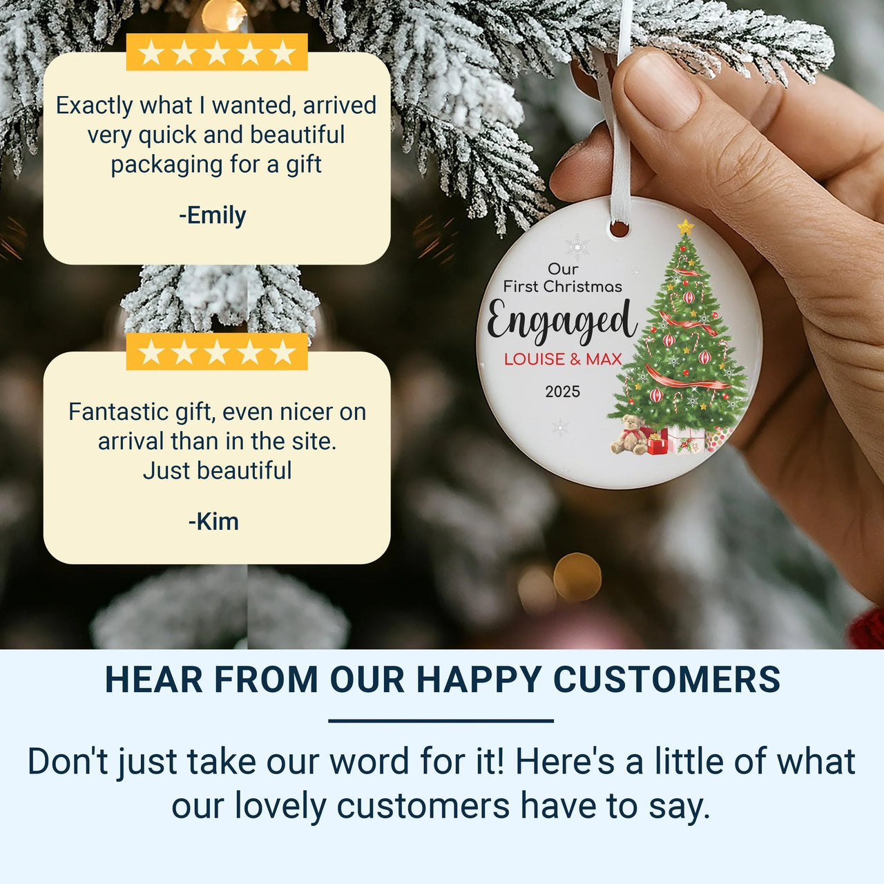 First Christmas Engaged Ornament - Tree & Gifts Keepsake with Names for 2025